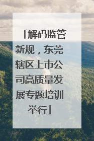 解码监管新规，东莞辖区上市公司高质量发展专题培训举行